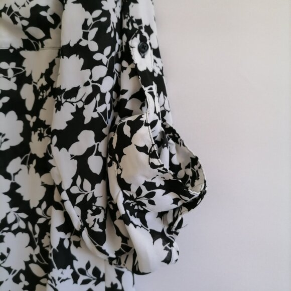 Ava & Viv Womens Black Roll Tab Sleeve Floral Print Peasant Blouse Top Size 1X - Picture 4 of 9